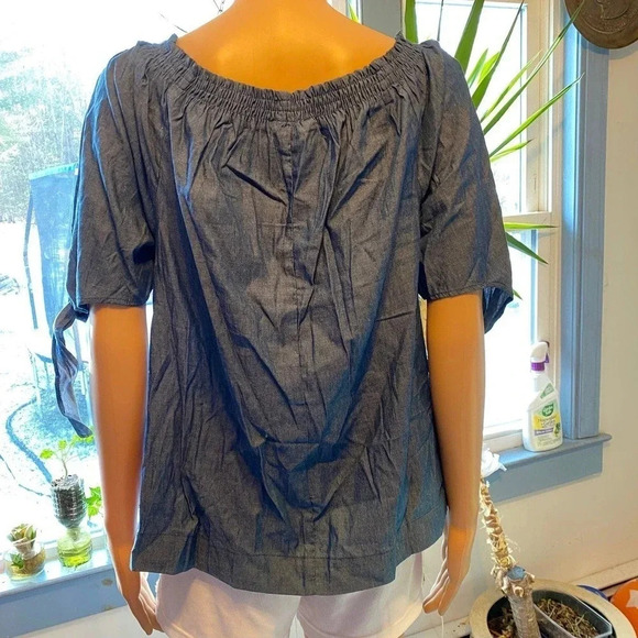 Limberence Co. Boho Chambre Florals Embroidered off shoulder Blouse Women Size L - Picture 2 of 6